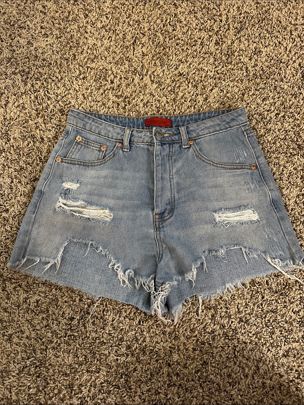 Signature8 Light Blue Distressed High-Rise Jean Shorts